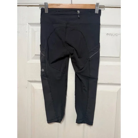 Lululemon Speed Up Crop 21 Black Running Leggings Pockets LW6986S Womens Size 2 - Picture 4 of 6
